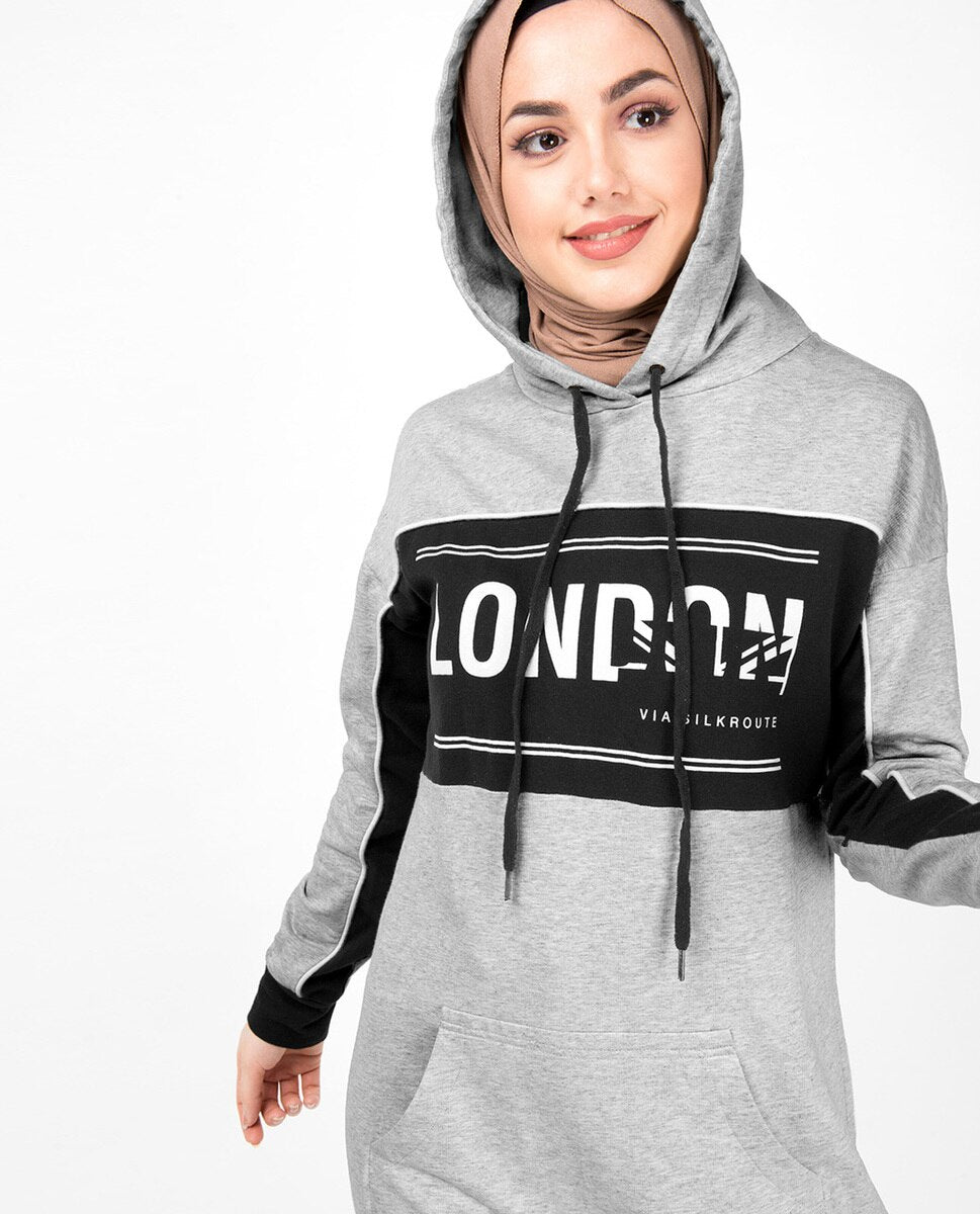 Kangaroo Pocket Grey Hooded Midi