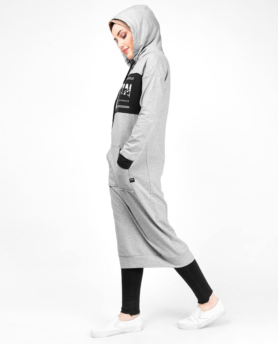Kangaroo Pocket Grey Hooded Midi