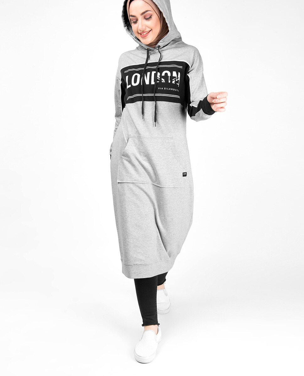 Kangaroo Pocket Grey Hooded Midi