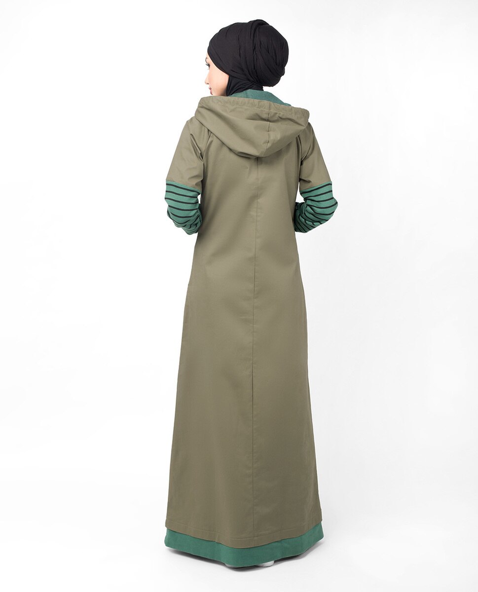 Khaki Casual Hooded Abaya Jilbab
