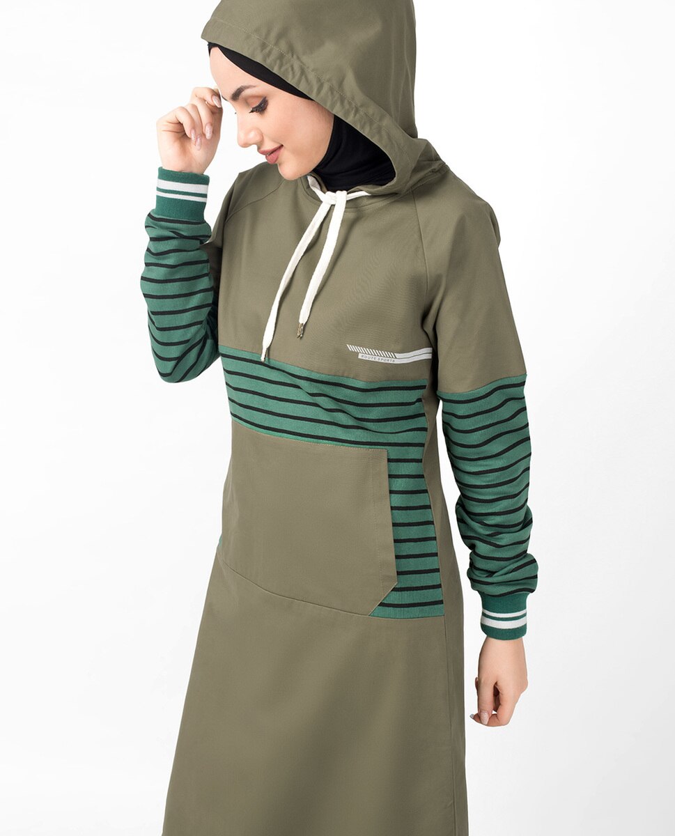 Khaki Casual Hooded Abaya Jilbab
