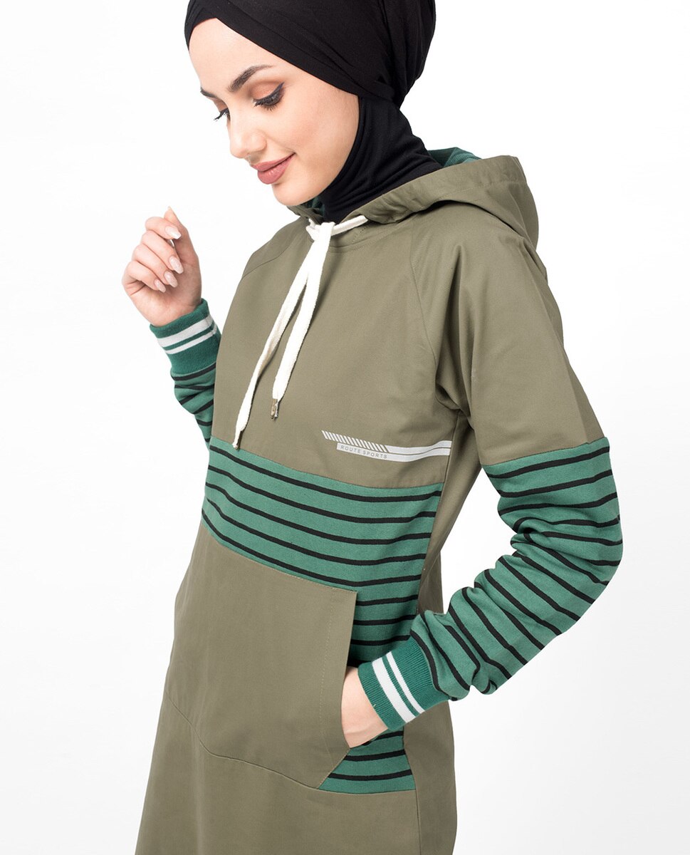 Khaki Casual Hooded Abaya Jilbab