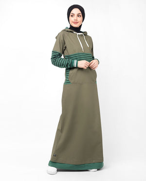 Khaki Casual Hooded Abaya Jilbab