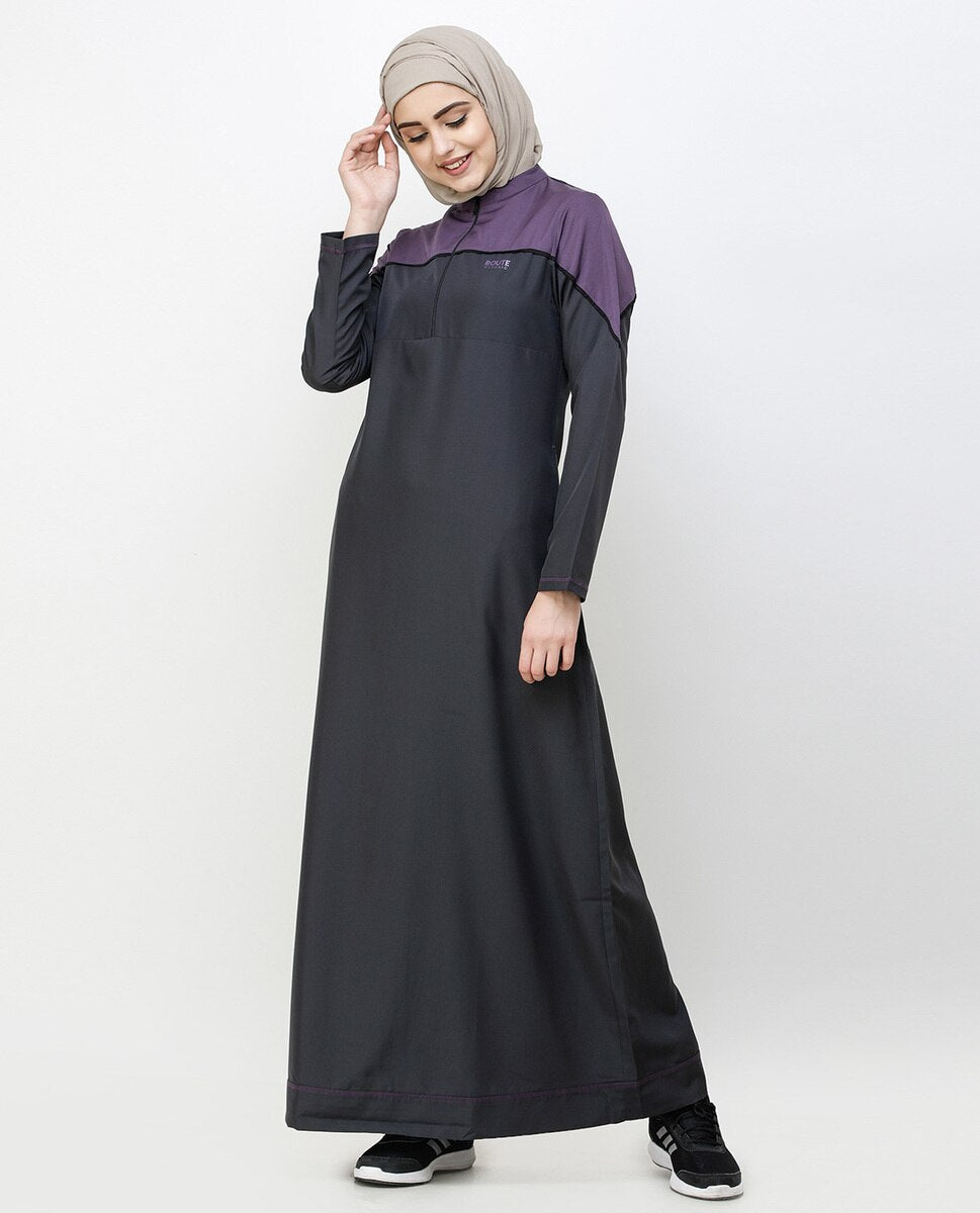 Magnet Grey Front Mid Zipper Jilbab Abaya