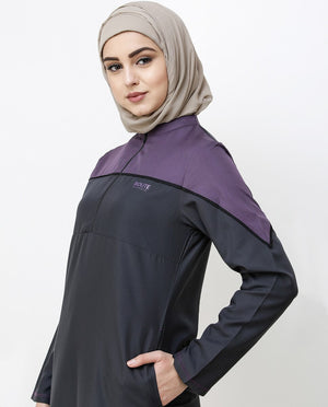 Magnet Grey Front Mid Zipper Jilbab Abaya