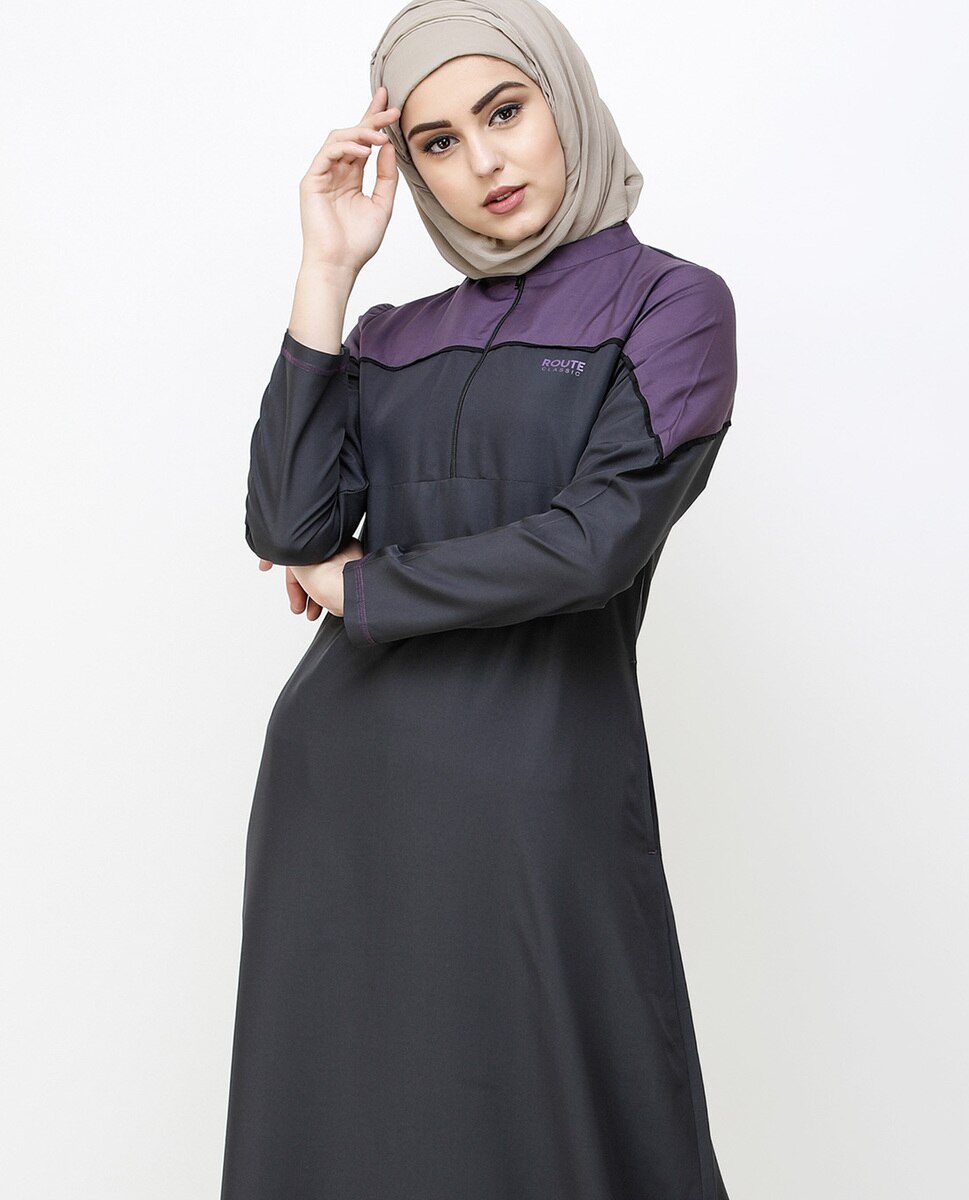 Magnet Grey Front Mid Zipper Jilbab Abaya