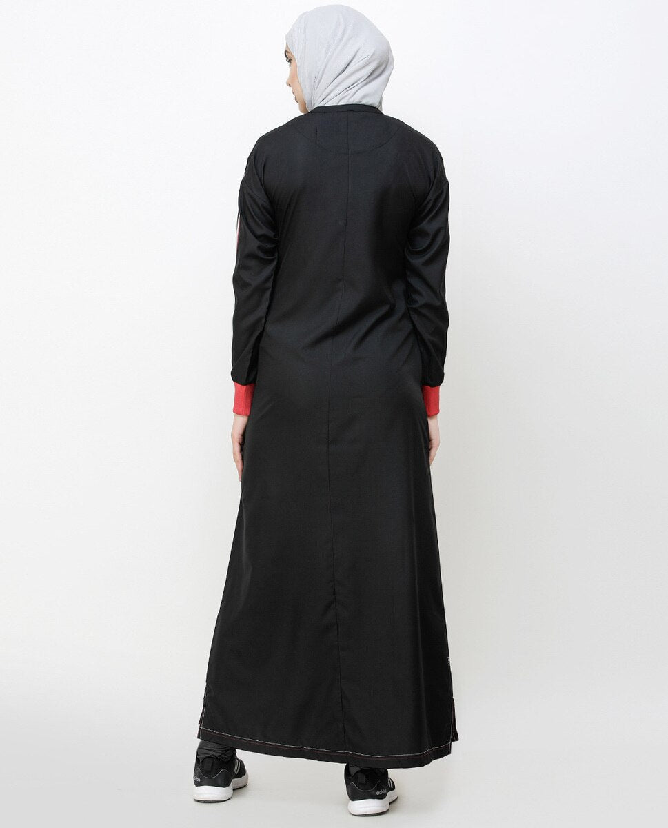 Midnight Black Striped Sleeve Jilbab Abaya