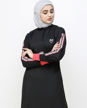 Midnight Black Striped Sleeve Jilbab Abaya