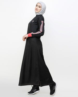 Midnight Black Striped Sleeve Jilbab Abaya