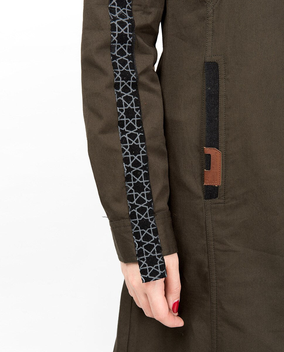 Military Green Geo Print Abaya Jilbab