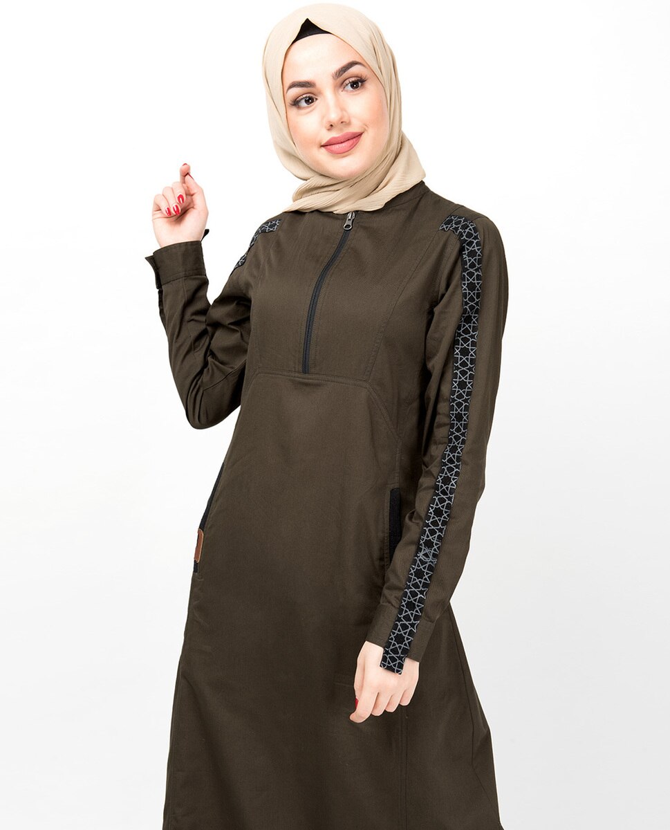 Military Green Geo Print Abaya Jilbab
