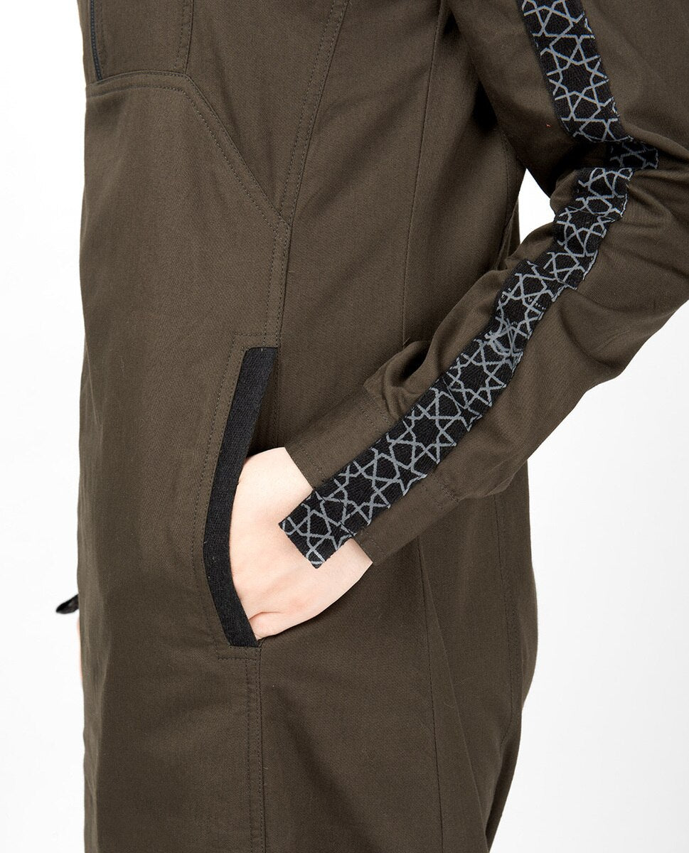 Military Green Geo Print Abaya Jilbab