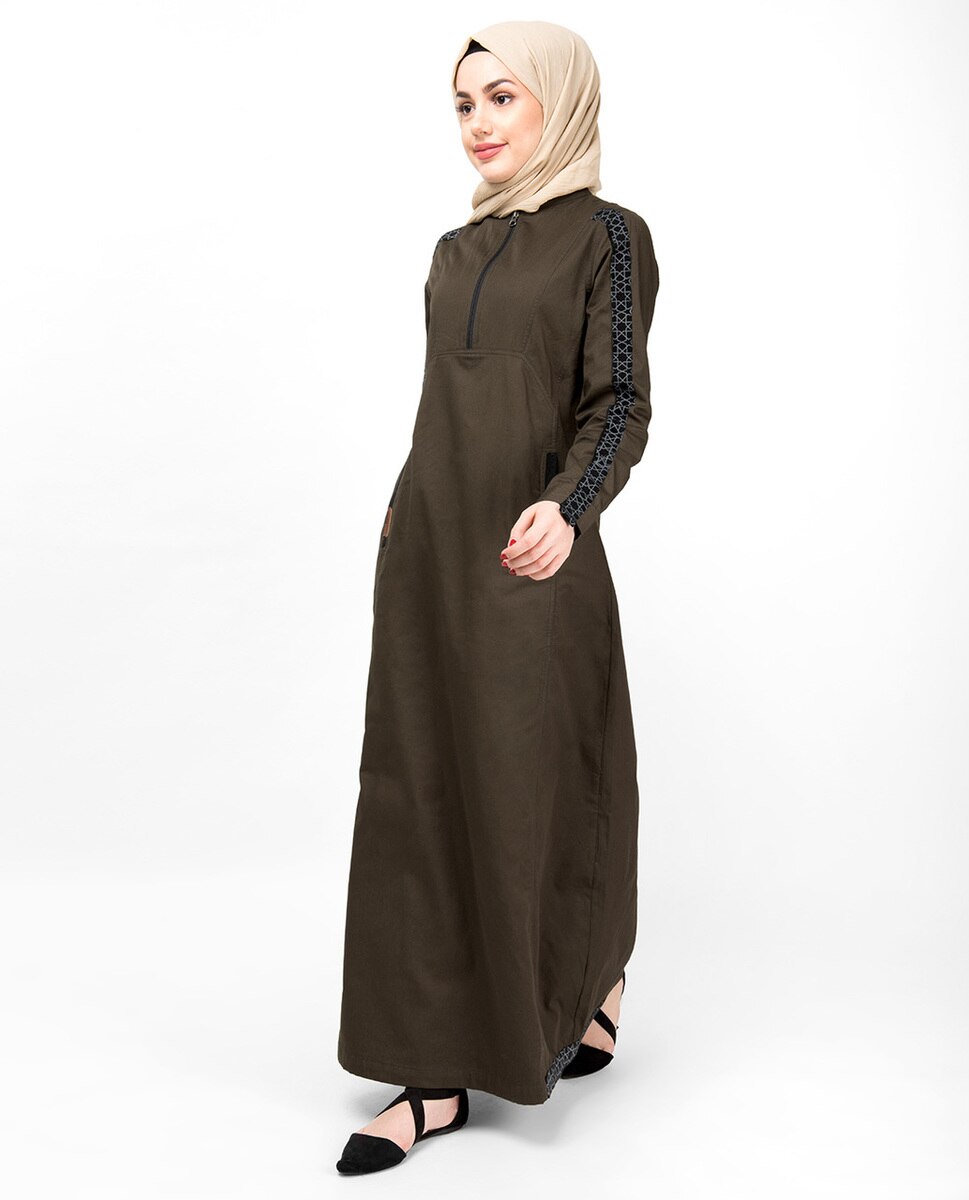 Military Green Geo Print Abaya Jilbab