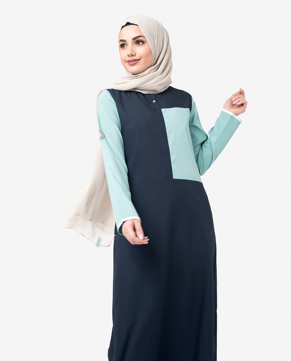 Navy & Blue Colour Blocking Jilbab Abaya