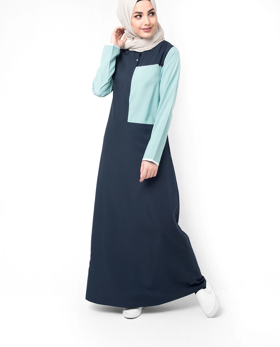 Navy & Blue Colour Blocking Jilbab Abaya