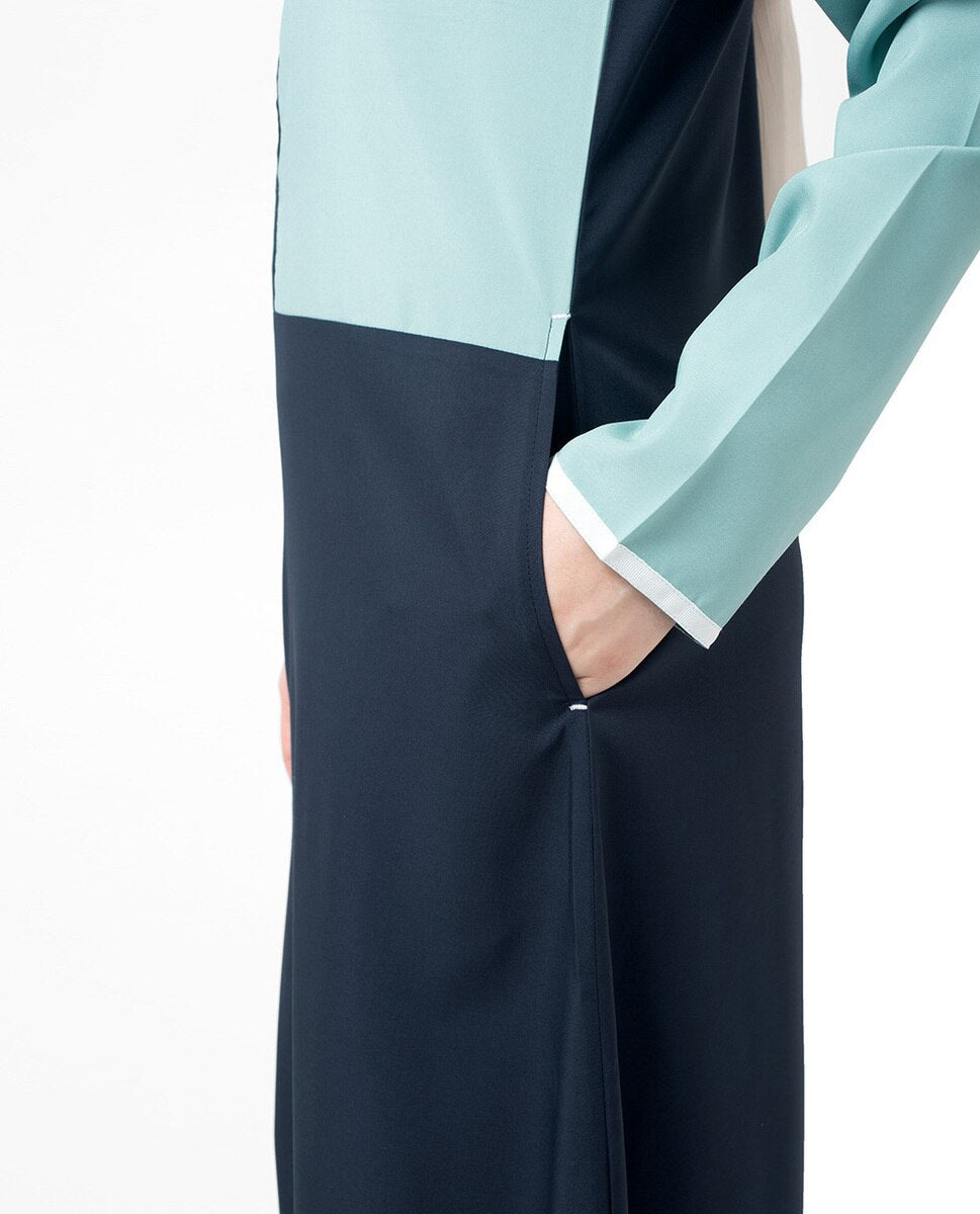Navy & Blue Colour Blocking Jilbab Abaya