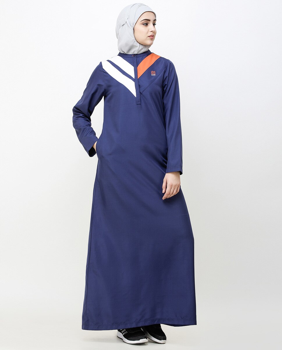 Navy Blue Jilbab With Chevron Contrast Stripes Jilbab Abaya