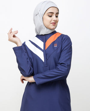 Navy Blue Jilbab With Chevron Contrast Stripes Jilbab Abaya