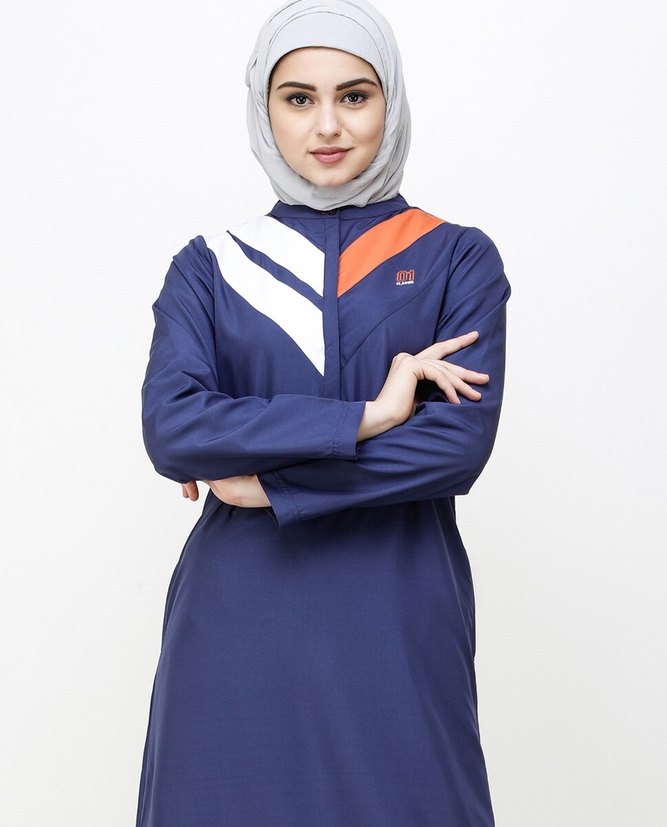 Navy Blue Jilbab With Chevron Contrast Stripes Jilbab Abaya