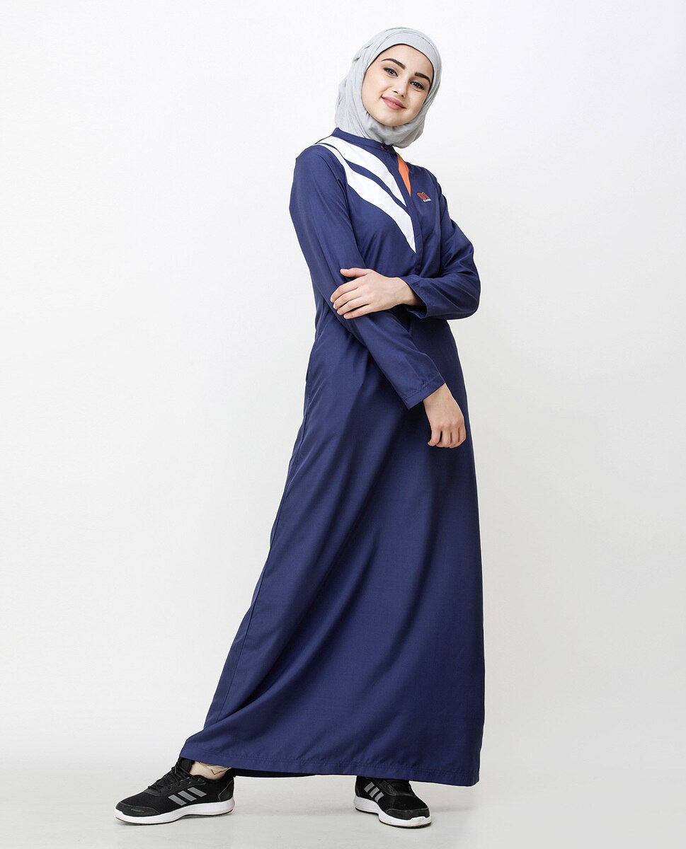 Navy Blue Jilbab With Chevron Contrast Stripes Jilbab Abaya