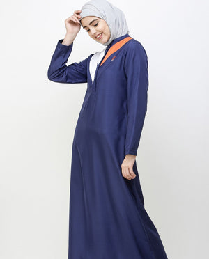Navy Blue Jilbab With Chevron Contrast Stripes Jilbab Abaya