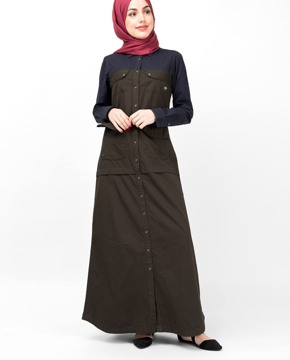 Navy & Olive Full Front Open Abaya