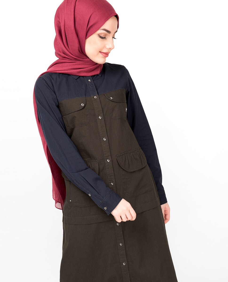 Navy & Olive Full Front Open Abaya