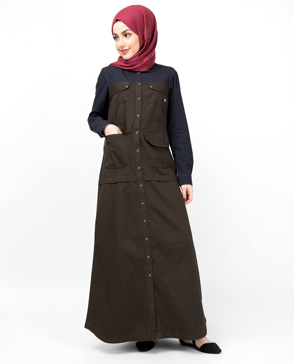 Navy & Olive Full Front Open Abaya