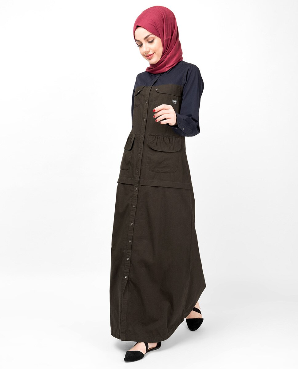 Navy & Olive Full Front Open Abaya