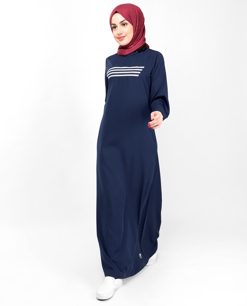 Navy & White Contrast Stripes Abaya Jilbab