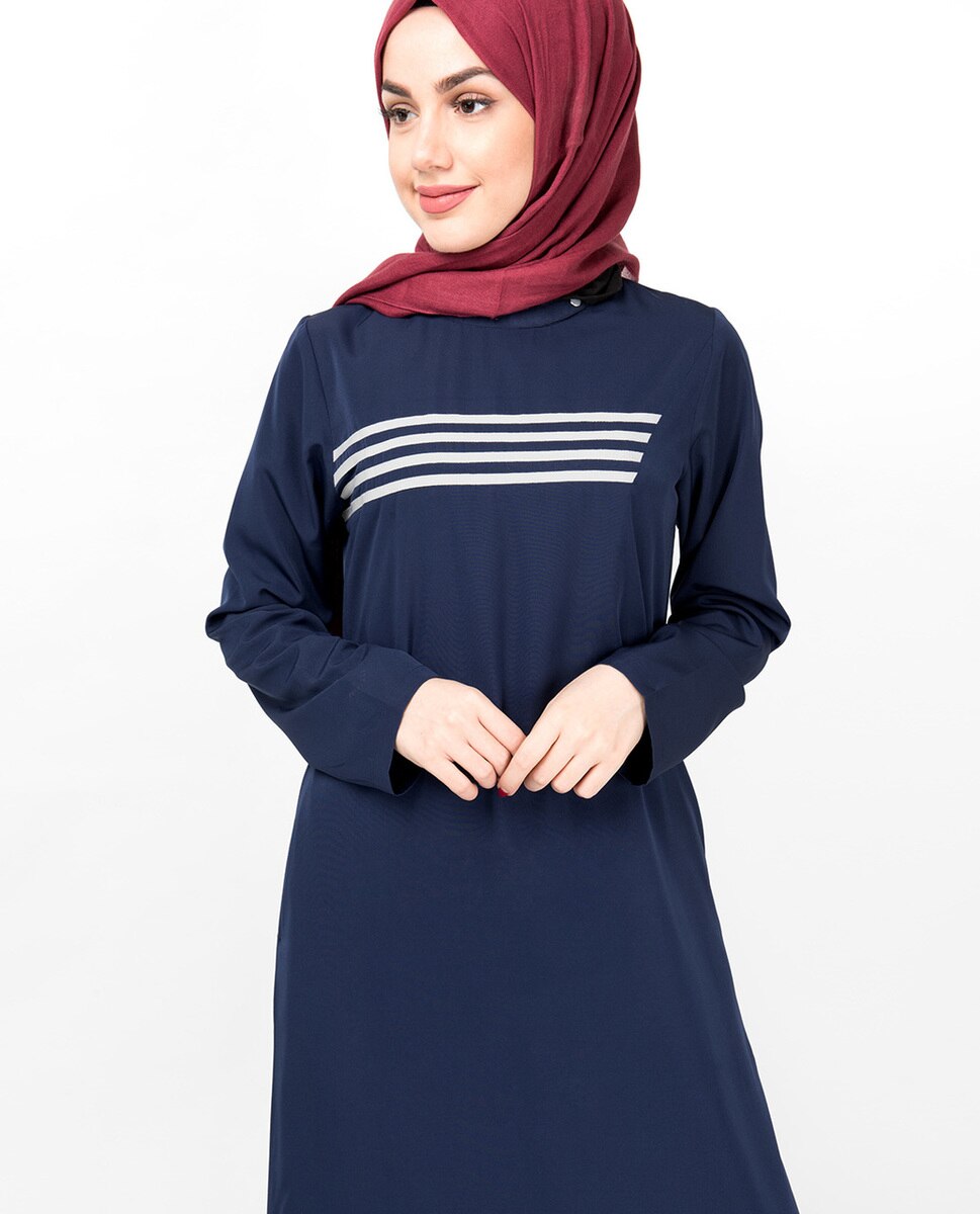 Navy & White Contrast Stripes Abaya Jilbab