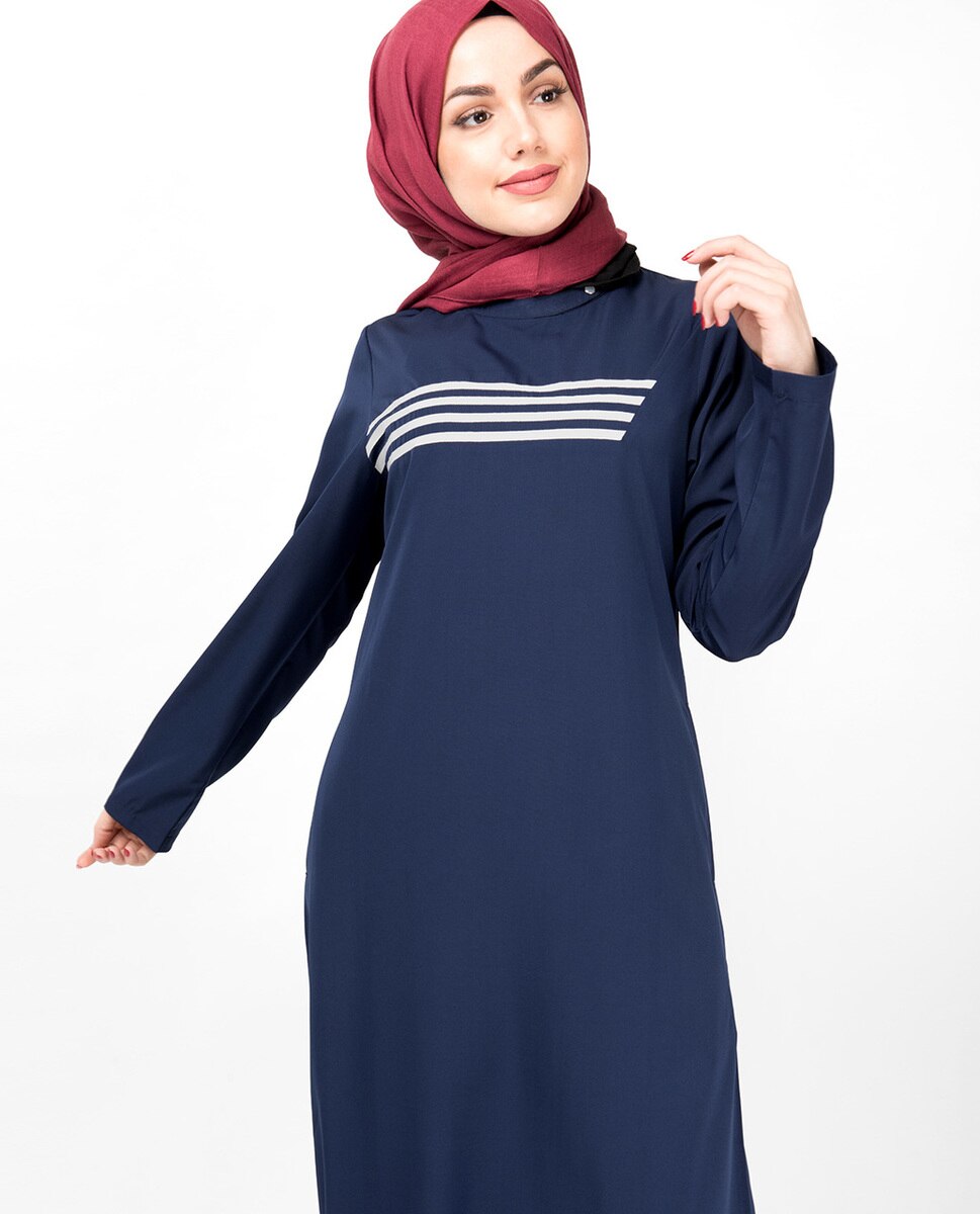 Abaya Jilbab in Navy & White Contrast Stripes - ModestPath.com
