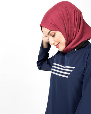 Navy & White Contrast Stripes Abaya Jilbab