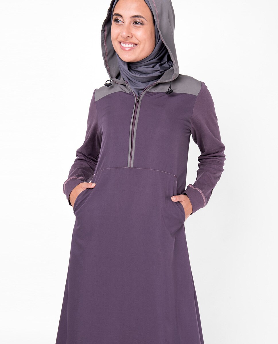 Purple Hooded Kangaroo Pocket Jilbab Abaya