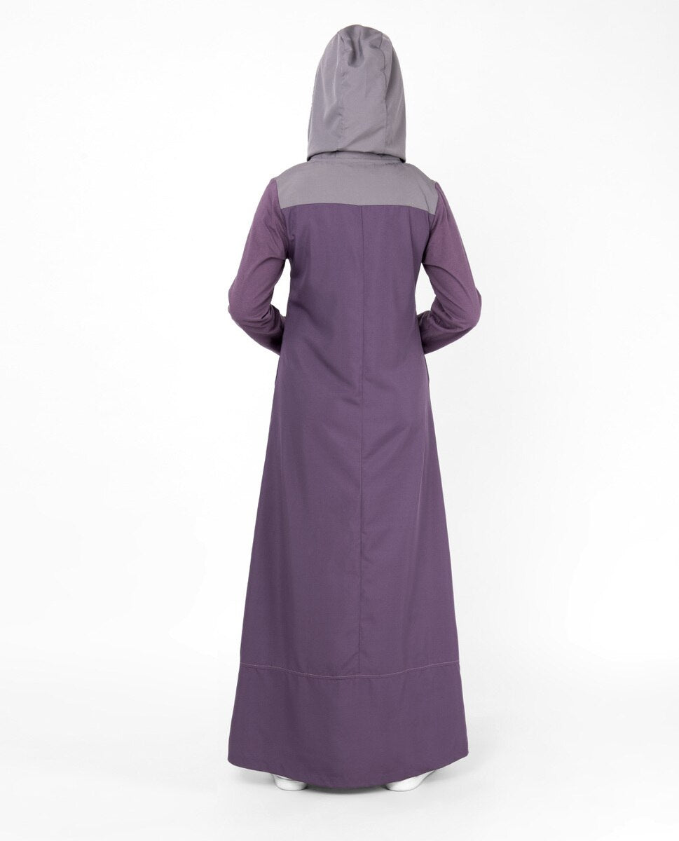 Purple Hooded Kangaroo Pocket Jilbab Abaya