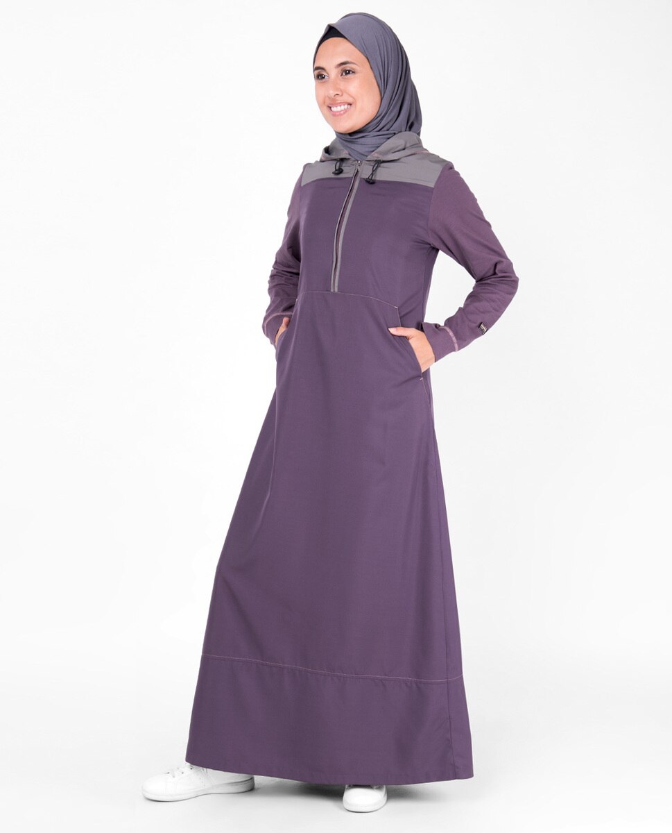 Purple Hooded Kangaroo Pocket Jilbab Abaya