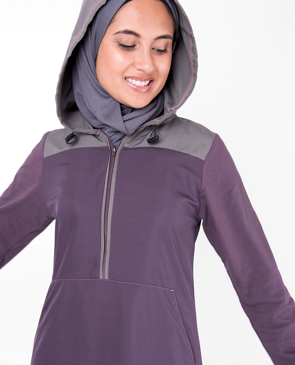 Purple Hooded Kangaroo Pocket Jilbab Abaya