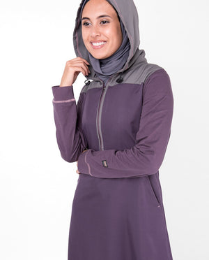 Purple Hooded Kangaroo Pocket Jilbab Abaya