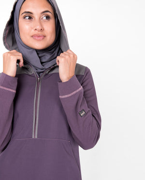 Purple Hooded Kangaroo Pocket Jilbab Abaya
