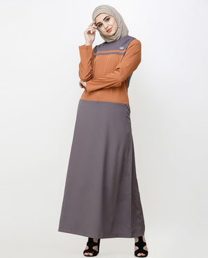 Rabbit Grey & Brown Shoulder Button Jilbab Abaya