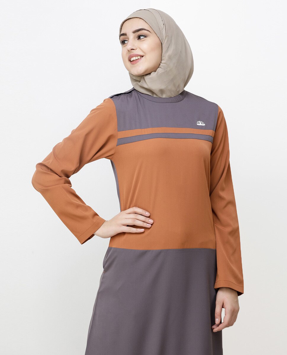 Rabbit Grey & Brown Shoulder Button Jilbab Abaya