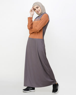 Rabbit Grey & Brown Shoulder Button Jilbab Abaya