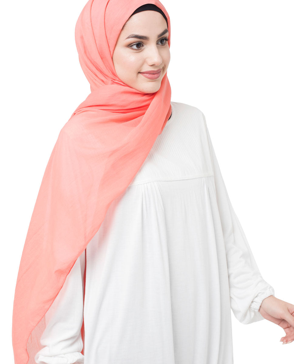Coral Pink Pineneedle Cotton Voile Scarf Hijab