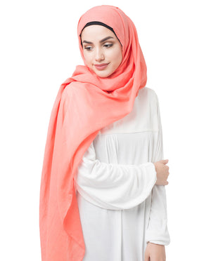 Coral Pink Pineneedle Cotton Voile Scarf Hijab