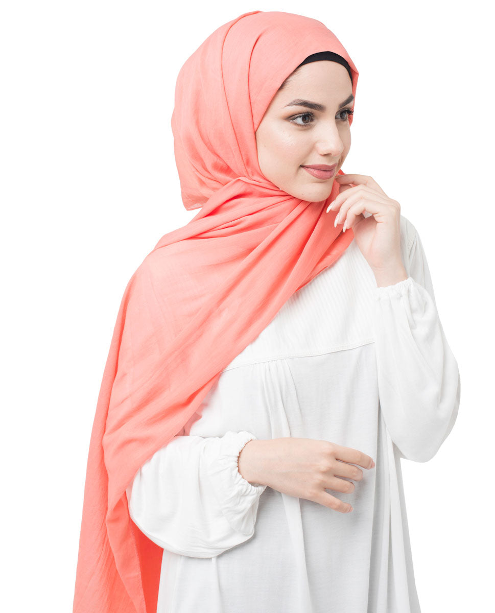 Coral Pink Pineneedle Cotton Voile Scarf Hijab