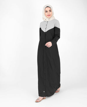 An All Seasons Black & Grey Color Blocking Abaya Jilbab S 54 Black