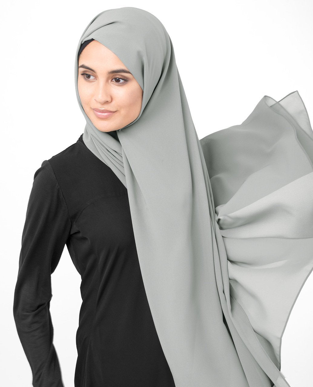 Ash Grey Poly Georgette Hijab Regular Ash Grey 