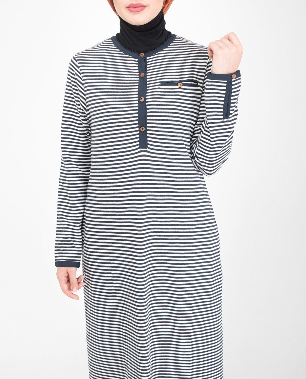 Beautiful Navy White Striped Mix Fabric Abaya or Jilbab S 54 Navy