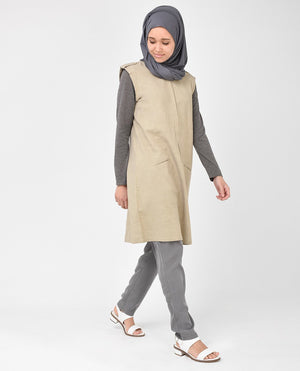 Beige and Brown Long Tunic Slim 