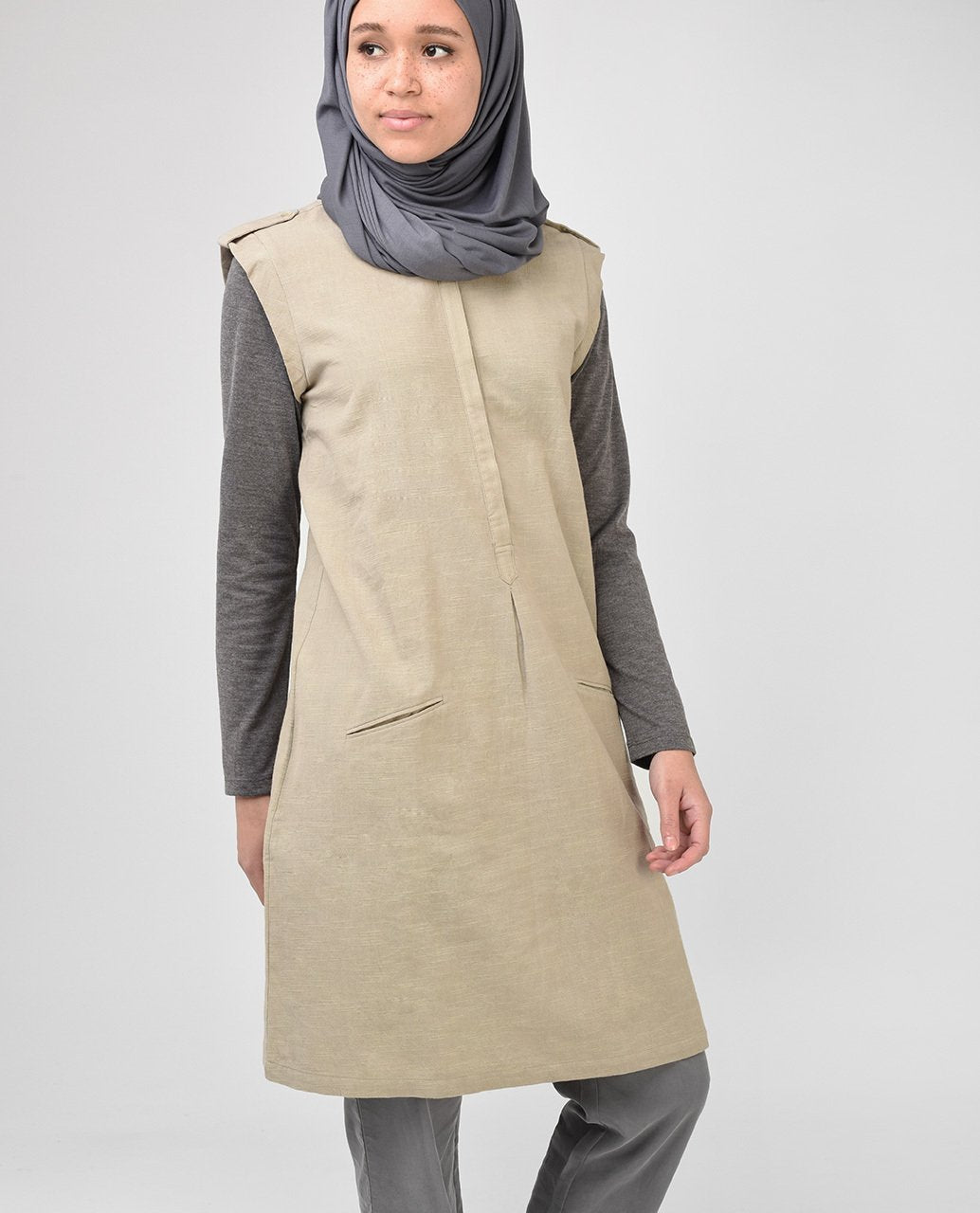 Beige and Brown Long Tunic Slim 